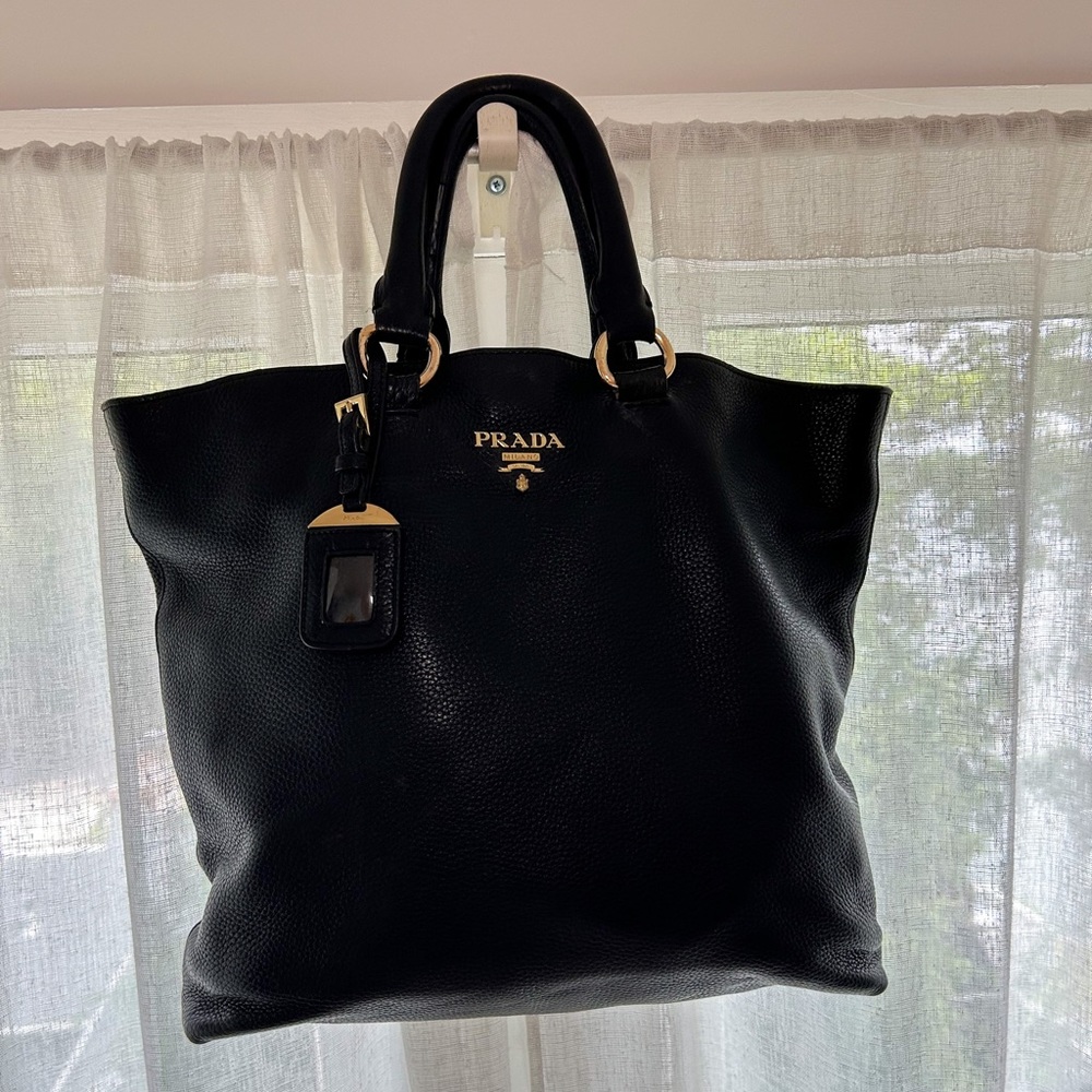 Prada Black Vitelli Daino Tote